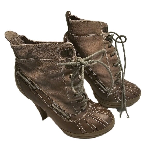Steve Madden Brown Leather Mallard 5" Heels Duck Boots Size 6 - Picture 1 of 6